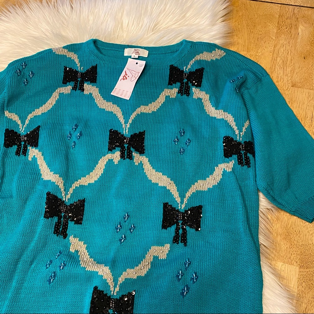 IA Knits Philippines Beaded Sequins Bows Sweater M NWT - Picture 2 of 7
